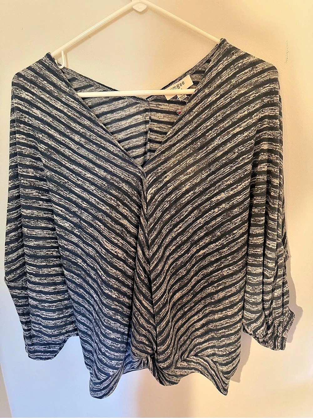 Umgee Womens Striped Twist Front Top Blouse Blue & Black Small